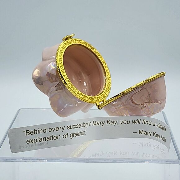 MARY KAY Ceramic Iridescent Pearl Pink Flower/Rose Hinged Trinket Box message - Picture 4 of 6